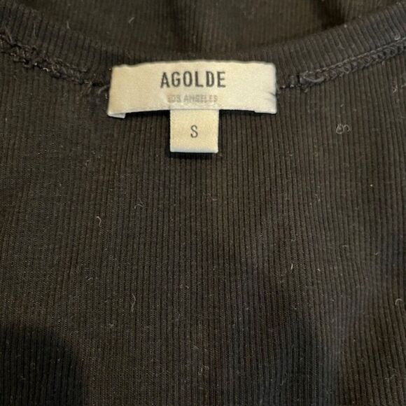 AGolde Rib Tank Bodysuit Black Stretch Scoop Neck Snap Gusset Size Small - Picture 4 of 10